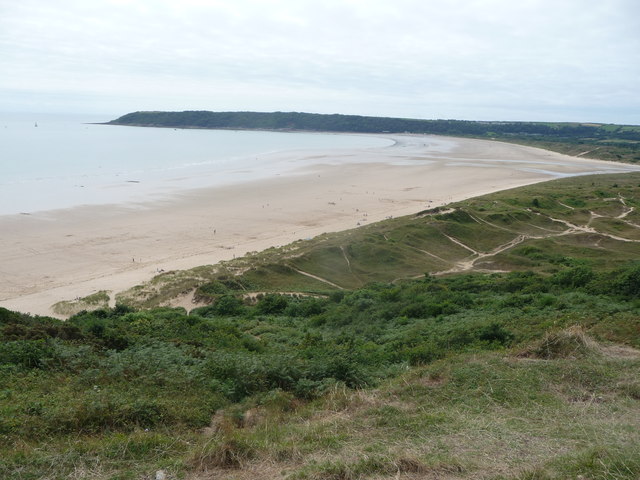 View to Oxwich Bay over Nicholaston Burrows from the coast path Photo ...