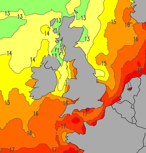 UK coastal water sea temperature