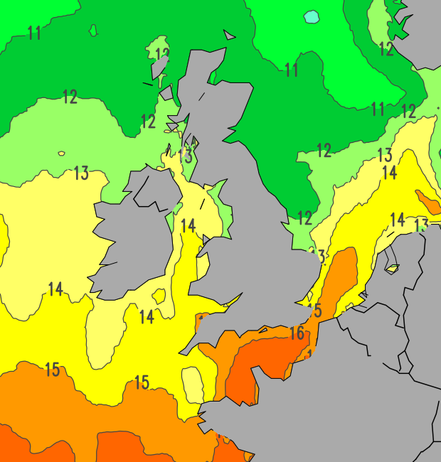 UK coastal water sea temperature